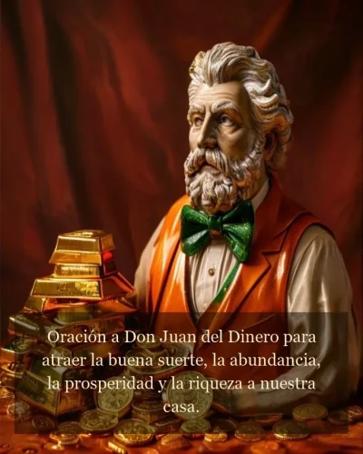 Figura de la prosperidad junto a lingotes y monedas de oro