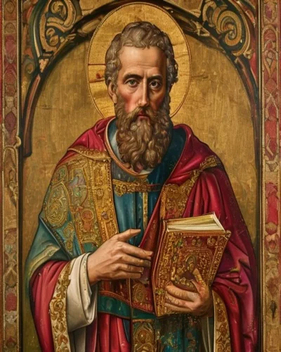 Icono de un santo obispo con el libro sagrado