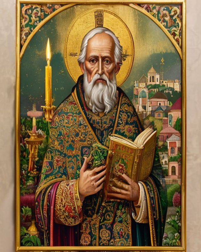 San Cipriano, obispo con aureola y libro sagrado